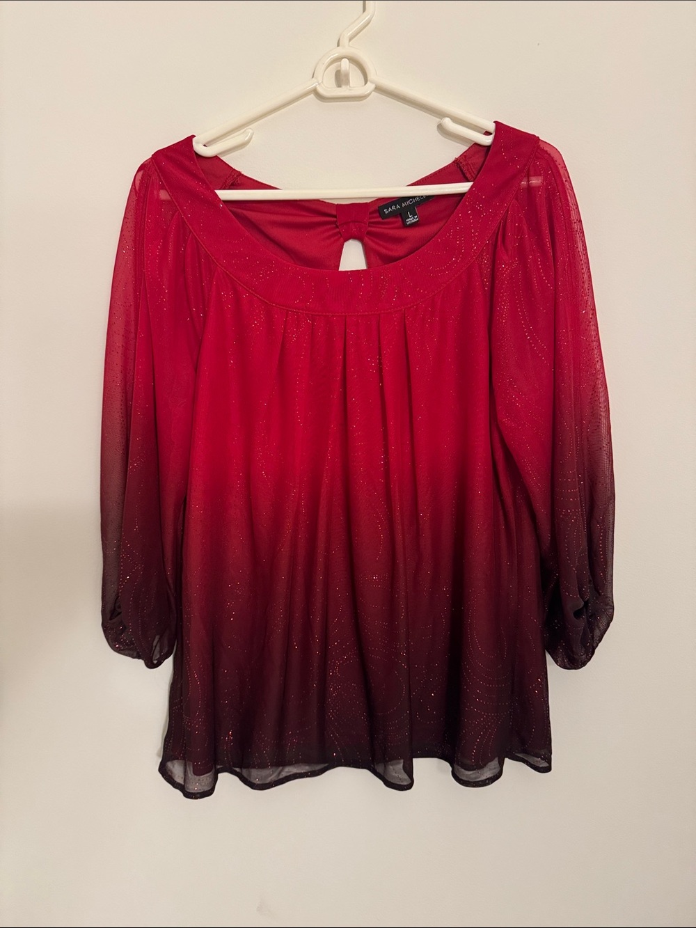 Sara Michelle Red-to-Black Glitter Ombre Blouse